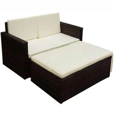 Afbeelding van 2 delige Loungeset met kussens poly rattan bruin