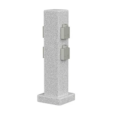 Afbeelding van ledscom.de Tuincontactdooszuil POCK voor buiten, IP44, 4 voudig, grijs (steenlook), hoekig, 40 cm, wandcontactdoos tuincontactdoos, toren,