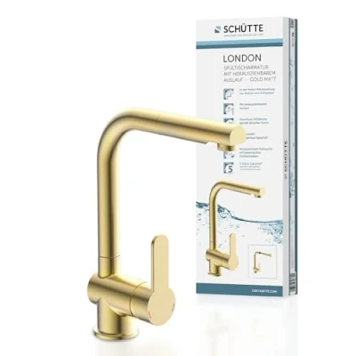 Afbeelding van SCHÜTTE London Design Keukenkraan Mengkraan met Uittrekbare Uitloop Mat Goud
