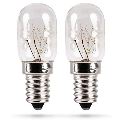 Afbeelding van HEITECH Koelkastlamp, verpakking van 2 stuks, 15 W, E14, gloeilamp voor naaimachine, afzuigkap, vitrine, zoutsteenlamp, koelkast, vriezer, koelkastlamp met T22 capsule, 50 lumen en 2500 K