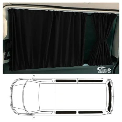 Afbeelding van Bremer Sitzbezüge Zonwerende autogordijnen, compatibel met VW T5 T6 T6.1 Transporter Caravelle korte wielstandaard achterklep, zwart, campingaccessoire, gordijnenset, 715