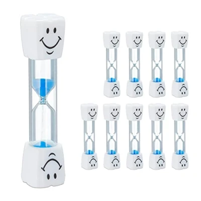 Afbeelding van Relaxdays zandloper tanden poetsen, 10 stuks, tandenpoetswekker kinderen, zandlopertje 3 minuten, timer, wit blauw