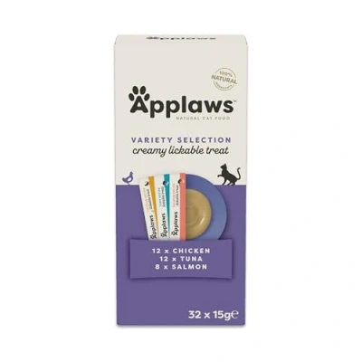 Afbeelding van Applaws Lickable graanvrije romige snack, 100% natuurlijk, voor katten en kittens, multipack gesorteerd, 32 x 15 g zakjes