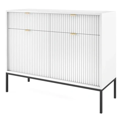 Afbeelding van Selsey Vellore tweedeurs ladekast 104 cm wit met geribbelde fronten en gouden handgrepen