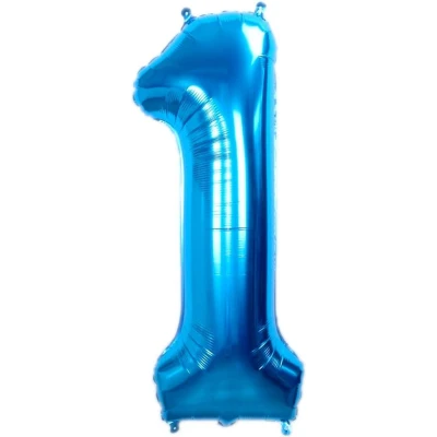 Afbeelding van Ballon Cijfer 1 Jaar Blauw 68 Centimeter Folieballon Met Rietje