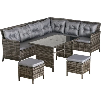 Afbeelding van Outsunny 18 delige poly rotan zitgroep bankstel tuinset fauteuil krukkenset 860 015