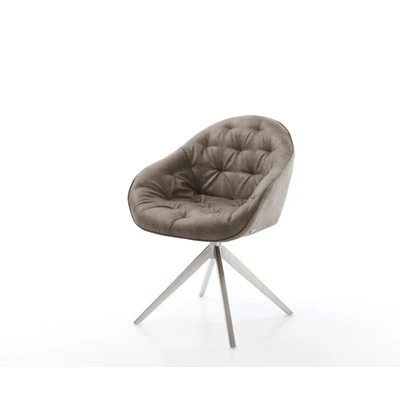 Afbeelding van DELIFE Draaistoel Gaio Flex microvelours taupe vintage kruisframe breed roestvrij staal 360 draaibaar rocker functie
