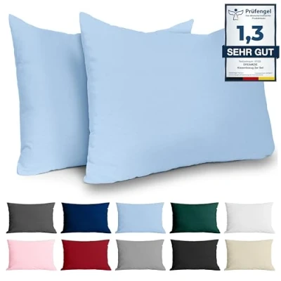 Afbeelding van Kussensloop 40x60 versterkte katoen (set van 2) lichtblauw strak weefsel 57 schroefdraden/cm² kussenkussencase 40 x 60 cm OEK Tex