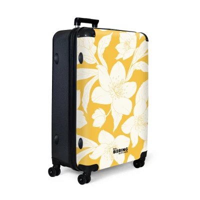 Afbeelding van NoBoringSuitcases.com® Koffer groot Reiskoffer lichtgewicht Geel met witte bloemen Rolkoffer 4 wielen Grote trolley XL 98 liter bagage