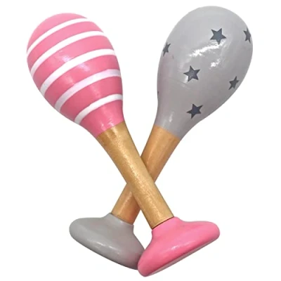 Afbeelding van PREMYO Maracas Baby Rammelaar Muziek Speelgoed Houten Sambaballen Babyspeelgoed Sterren Strepen Grijs Roze