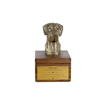 Afbeelding van Art Dog handgemaakte aangepaste hondenherdenkingsurn koudgegoten bronzen hondenkop op berkenbasis langdurige hondencrematiedoos 16x28x16cm Duitse I