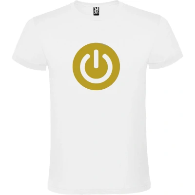 Afbeelding van Wit T shirt ‘Power Button’ Goud Maat 4XL