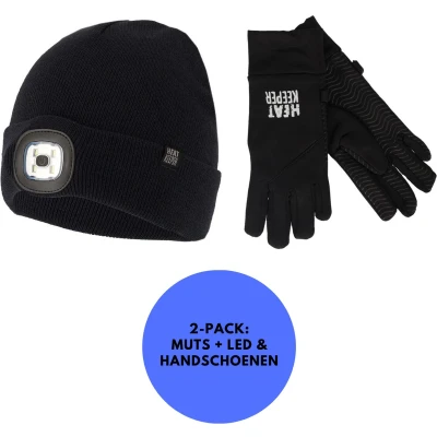 Afbeelding van Heatkeeper Thermo set kids Muts + Led lichtje / Handschoenen 5/8 Jaar Zwart