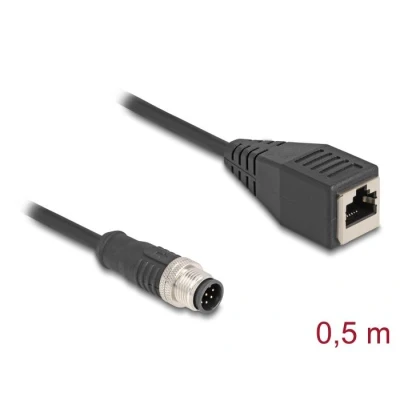 Afbeelding van Delock M12 Kabel A kodiert 8 Pin Stecker zu RJ45 Buchse PVC 0,5 m HQ