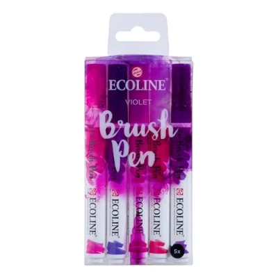 Afbeelding van Brushpen Talens Ecoline set violet blister à 5 stuks ass