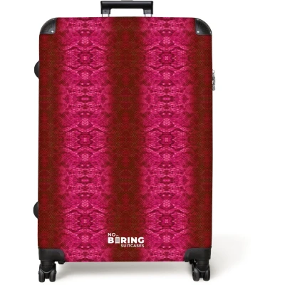 Afbeelding van NoBoringSuitcases.com® Koffer groot Reiskoffer lichtgewicht Felroze slangenhuid met symmetrische schubstructuur Rolkoffer 4 wielen Grote trolley XL 98 liter bagage