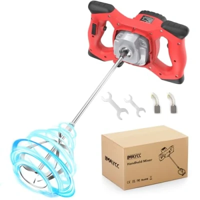 Afbeelding van IMAYCC Elektrische draagbare betonmixer, 2100 W mortelmixer, instelbare M14 roeradapter, voor het mengen van verf, droogmetselmodder, cementmodder, beton, mortel, voer enz.