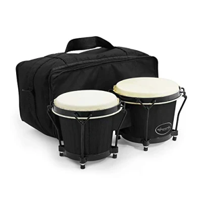 Afbeelding van World Rhythm Bongos 6&quot; &amp; 7&quot; Beginners Eiken Bongo Drums Mat Zwart met Gewatteerde Gigbag BON7 BK