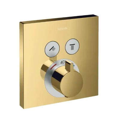 Afbeelding van Hansgrohe showerselect afbouwdeel voor inbouwkraan thermostatisch 2 douchefuncties met start stop kraan polished gold 15763990