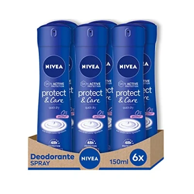 Afbeelding van Nivea Protect &amp; Care Spray Luchtverfrisser, 6 x 150 ml, antitranspirant zonder ethylalcohol, geur en niet irriterende luchtverfrisser voor effectieve bescherming