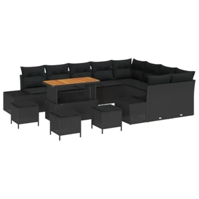 Afbeelding van vidaXL 13 Delige Tuin Sofa Set met Kussens Zwart Poly Rattan Acacia