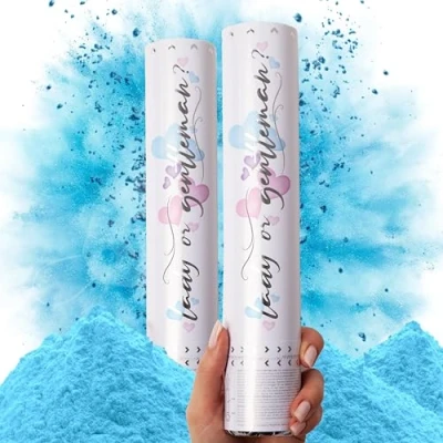 Afbeelding van Geslachtsbekendmaking confetti Kanon Set van 2 Biologisch afbreekbare blauwe poppers voor Poeder