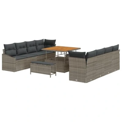 Afbeelding van vidaXL 11 delige Tuin Sofa Set met Kussens Grijs Poly Rattan Acacia