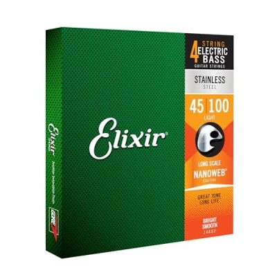 Afbeelding van Elixir® Strings roestvrijstalen snaren voor viersnarige basgitaar met NANOWEB® Coating, lange nek, licht (.045 .100)