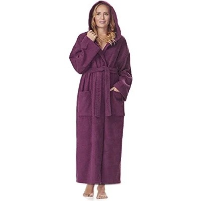 Afbeelding van Astra Damesbadjas met capuchon, 100% Katoenen, Dames Maat: XL lang, Unisex L Pruim