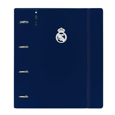 Afbeelding van Real Madrid 1. Team 24/25, 4 ringen ringband van 35 mm met navulling, 100 A4 vellen, ideaal voor kinderen verschillende leeftijden, comfortabel en veelzijdig, 27 x 32 cm, wit/grijs
