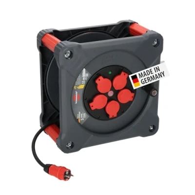 Afbeelding van Brennenstuhl Professional bouwplaatskabelhaspel KA 3200 5 IP44 (33m H07RN F 3G2,5 kabel in zwart, veiligheidscontactdozen, bouwplaatsgebruik en permanent buitengebruik, Made Germany)