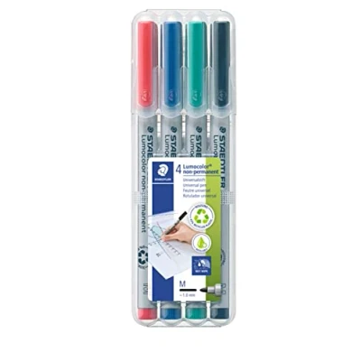 Afbeelding van Staedtler Lumocolor 315 WP4 foliestift, niet permanent, oplosbaar in water, M punt lijnbreedte ca. 1,0 mm, hoge kwaliteit, set met 4 kleuren