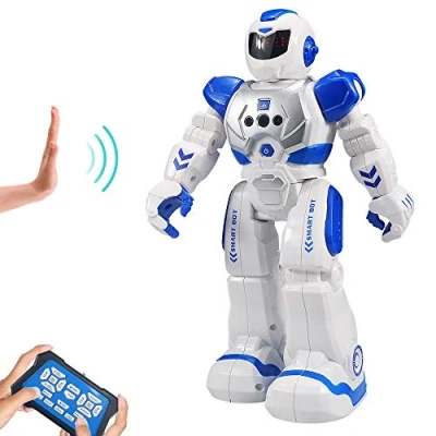 Afbeelding van HUSAN Kids Afstandsbedienbare Speelgoed Robot, Intelligente dansende Robot met infrarood controller speelgoed, Programmeerbaar, Zingen, Moonwalking en LED ogen, Gesture Sensing Kit voor kinderamusement (Blauw)