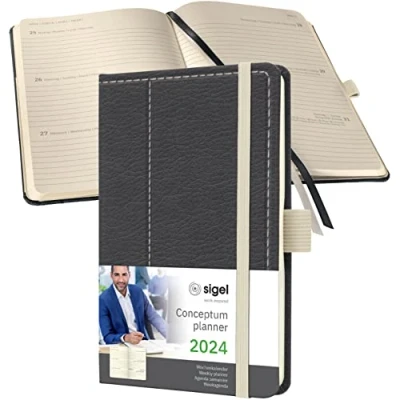 Afbeelding van Weekagenda Conceptum A6 2024 (NL/FR/EN/DU), Design Vintage dark Grey H