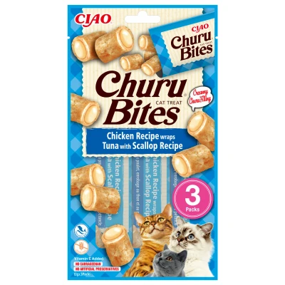 Afbeelding van Inaba Churu Bites Cat Chicken Recipe Wraps Tuna With Scallop 3X10 GR
