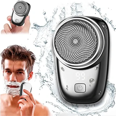 Afbeelding van Mini scheerapparaat, elektrisch scheerapparaat voor mannen, draagbaar in zakformaat met LED display, USB oplaadbaar waterdicht eenvoudig één knop, nat en