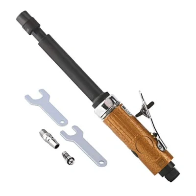 Afbeelding van Perslucht rechte slijper staafschuurmachine, lang, persluchtschuurmachine met twee spanhouders (1/4 en 1/8 inch), stationair toerental: 25000 omw/min, goud