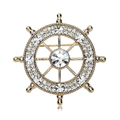 Afbeelding van Crystal Navy Stijl Broches Voor Mannen Boot Roer Broche Badge Pins Sieraden Zilverkleurige Kraag Pak Pin Man Geschenken