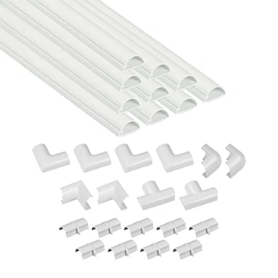 Afbeelding van Multipack met 4 meter kabelgoten van D Line, halfronde kabelgoten, kunnen worden geschilderd, zelfklevende snoerbeschermer, kabelbeheer 10x 30 mm (B) x 15 (H) 40 cm lang en 19 accessoires wit