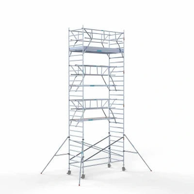 Afbeelding van Professionele alu rolsteiger 1.35x3.05x9.20m werkhoogte incl. dubbele voorloopleuning carbon
