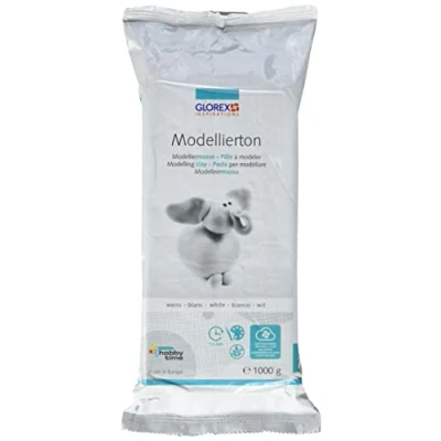 Afbeelding van Glorex GmbH 6 1780 712 boetseerklei, 1 kg in wit, gebruiksklare luchthardende natuurlijk, zacht en soepel, beschilderbaar na drogen