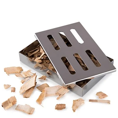 Afbeelding van Blumtal Smoker Rookbox van roestvrij staal gasbarbecue accessoires of houtskoolgrill, 20x13x3,5cm, zilver, inclusief beukenhouten chips (150g)