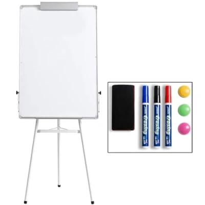Afbeelding van 90x60cm Magnetisch Whiteboard met Stand, DOEWORKS Draagbare Magnetische Dry Erase Board/Tripod Flipchart Ezel Whiteboard, Hoogte Verstelbare Witte Board voor Office Home Classroom,Witte statief