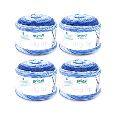 Afbeelding van Gründl Lolly Pop haak en breigaren (wolachtig wasbaar universeel garen, 100% polyacryl, 150 g/240 m, naalddikte: 5 6, 4 x g), Blueberry Swirl, 24 10 cm