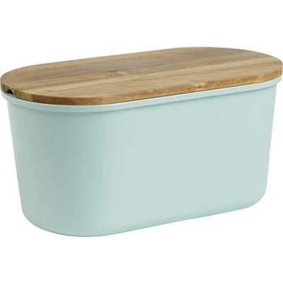 Afbeelding van ECHTWERK Broodtrommel &quot;FRESH&quot;, broodtrommel, ruimtebesparende opbergdoos, broodmand met deksel en snijplank van acaciahout, voor 1 kg brood, 37 cm x 22 17 cm, turquoise