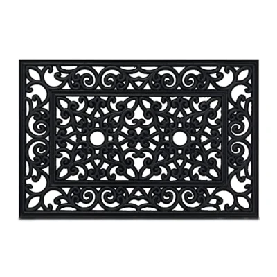 Afbeelding van Relaxdays deurmat rubber, 60 x 40 cm, met ornamenten, binnen &amp; buiten, gang, hal, rechthoekig, voordeur mat, zwart