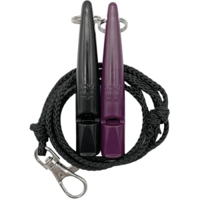 Afbeelding van ACME Hondenfluitje nr. 210,5 met fluitband In dubbelverpakking 2 fluitjes inclusief banden Ideaal voor het terugbellen luid en verreikend (Black + Purple)