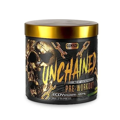 Afbeelding van UNCHAINED Pre workout booster met ecdysterone/citroen limoen/20 servings (400 g) cafeïne/L arginine, L citrulin malaat, beta alanine en 14 andere werkzame stoffen/100% focus, pomp &amp; energie