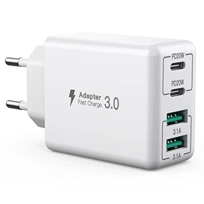 Afbeelding van USB C oplader 40W, 4 poorts PD+QC Quick Power Adapter, meerdere, Adapter oplaadstekker compatibel met iPhone12/13/14/15/Samsung/Google/Mobiele laders/Tablet (Wit)