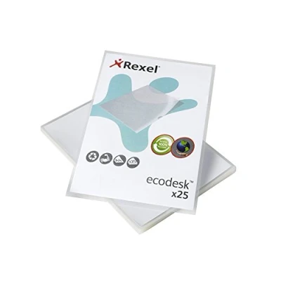 Afbeelding van Rexel EcoDesk A4 documentmappen, helder reliëf, extra sterk, 140 mic, recyclebaar, gesneden spoeling, L vouw, 25 stuks, 2102243